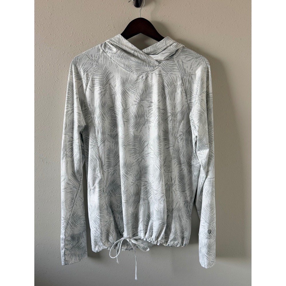 KÜHL Women's L White Gray Palm Print Lightweight Hooded Pullover Hiking Top